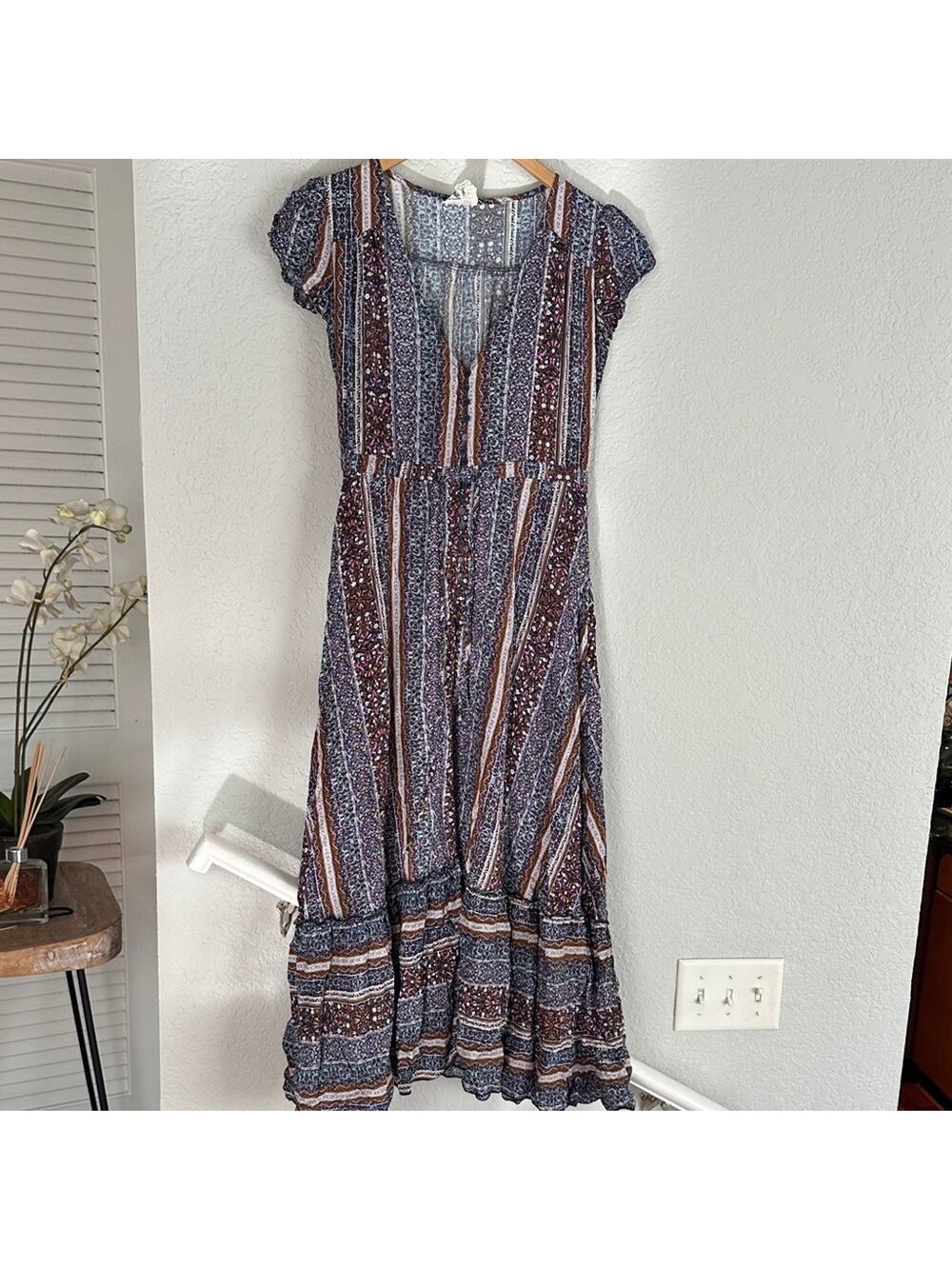 Jaase Midi Dress Button Up Purple Brown Fall Fairy Romantic Boho Prairie Peasant
